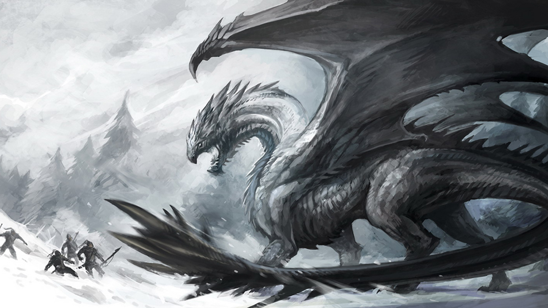 Black And White Dragon Wallpaper Background