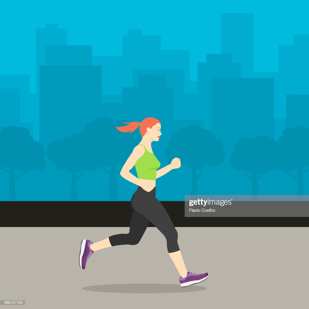 Young Woman Jogging With Cityscape On The Background High Res