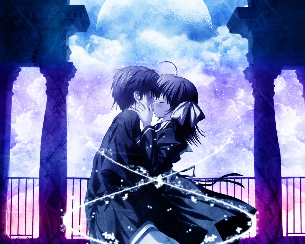 An Anime Couple Kissing Against A Snowy Background, Lovers Anime Pictures,  Love, Lover Background Image And Wallpaper for Free Download