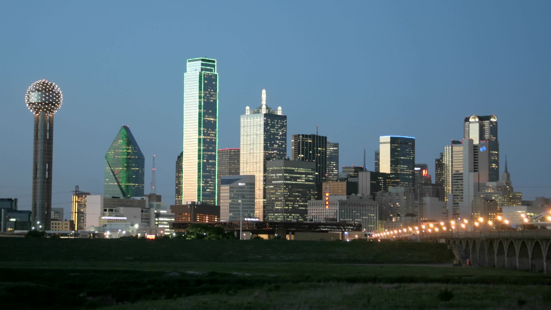 City Lights Illuminate The Dallas Skyline At Night Stock