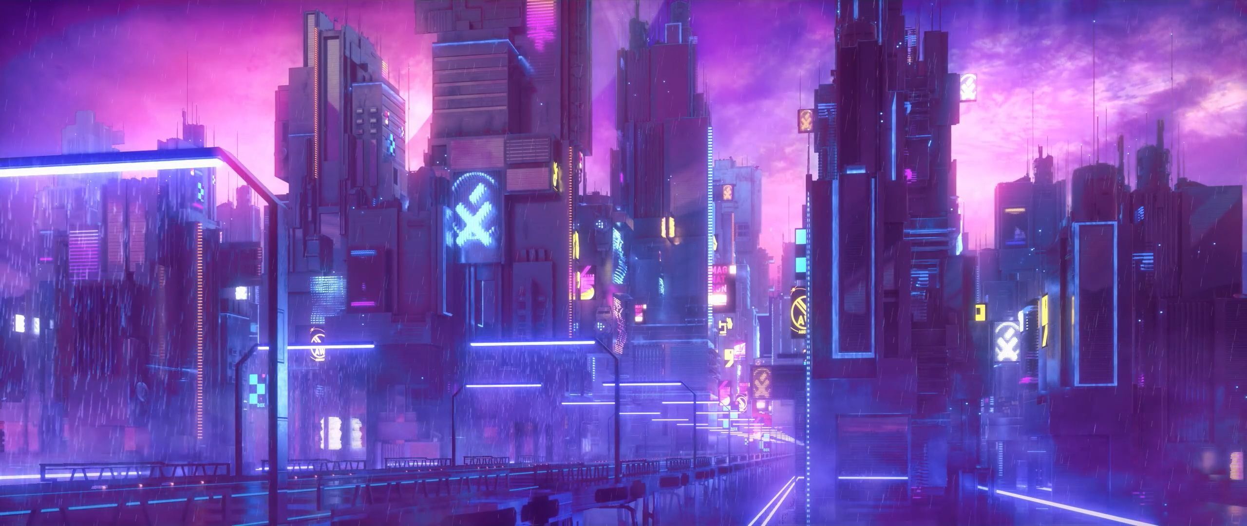 City Animated Digital Wallpaper Cyberpunk Neon 2k
