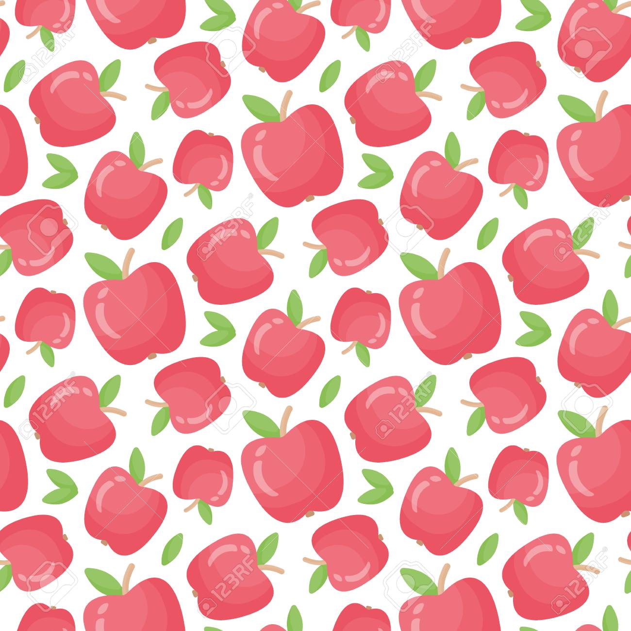Apple Seamless Pattern Flat Design Of Fruit Food On White