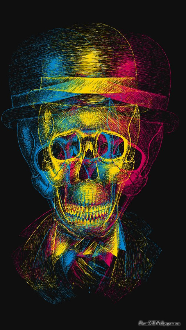 Wallpaper Blue Yellow Red Skull iPhone HD