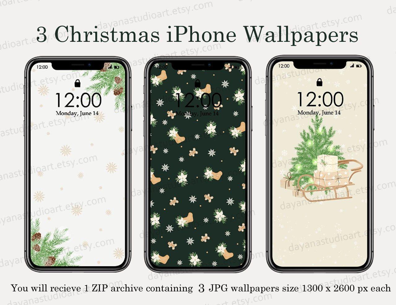 Christmas iPhone Wallpaper Digital Beige Cream