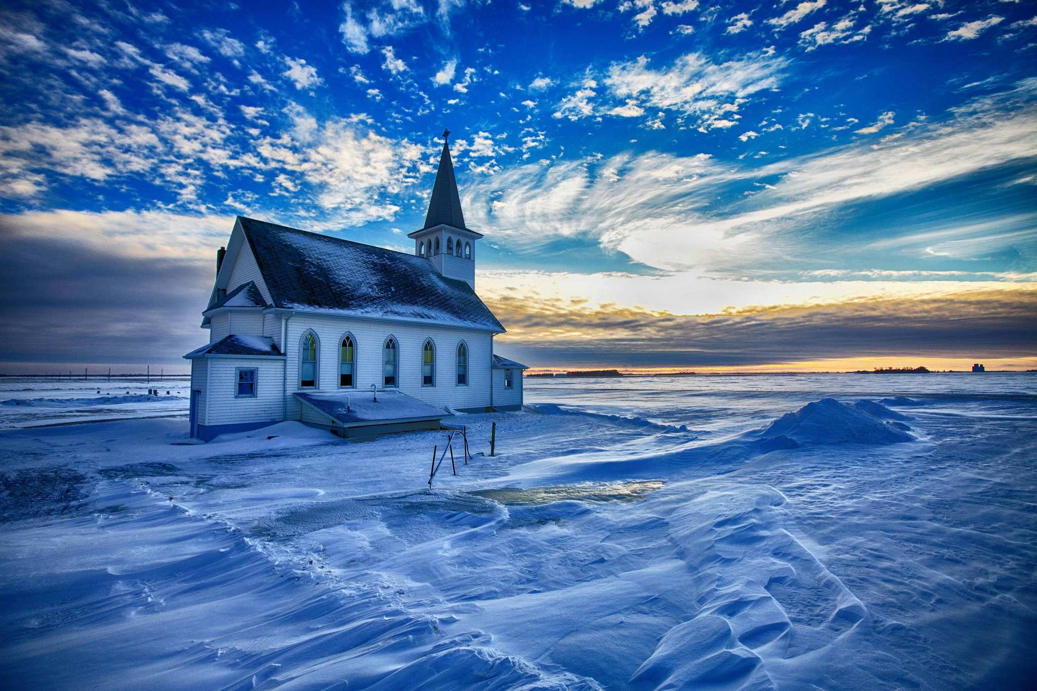 Snow Winter Sky Horizon Building Religious Church HD Wallpaper