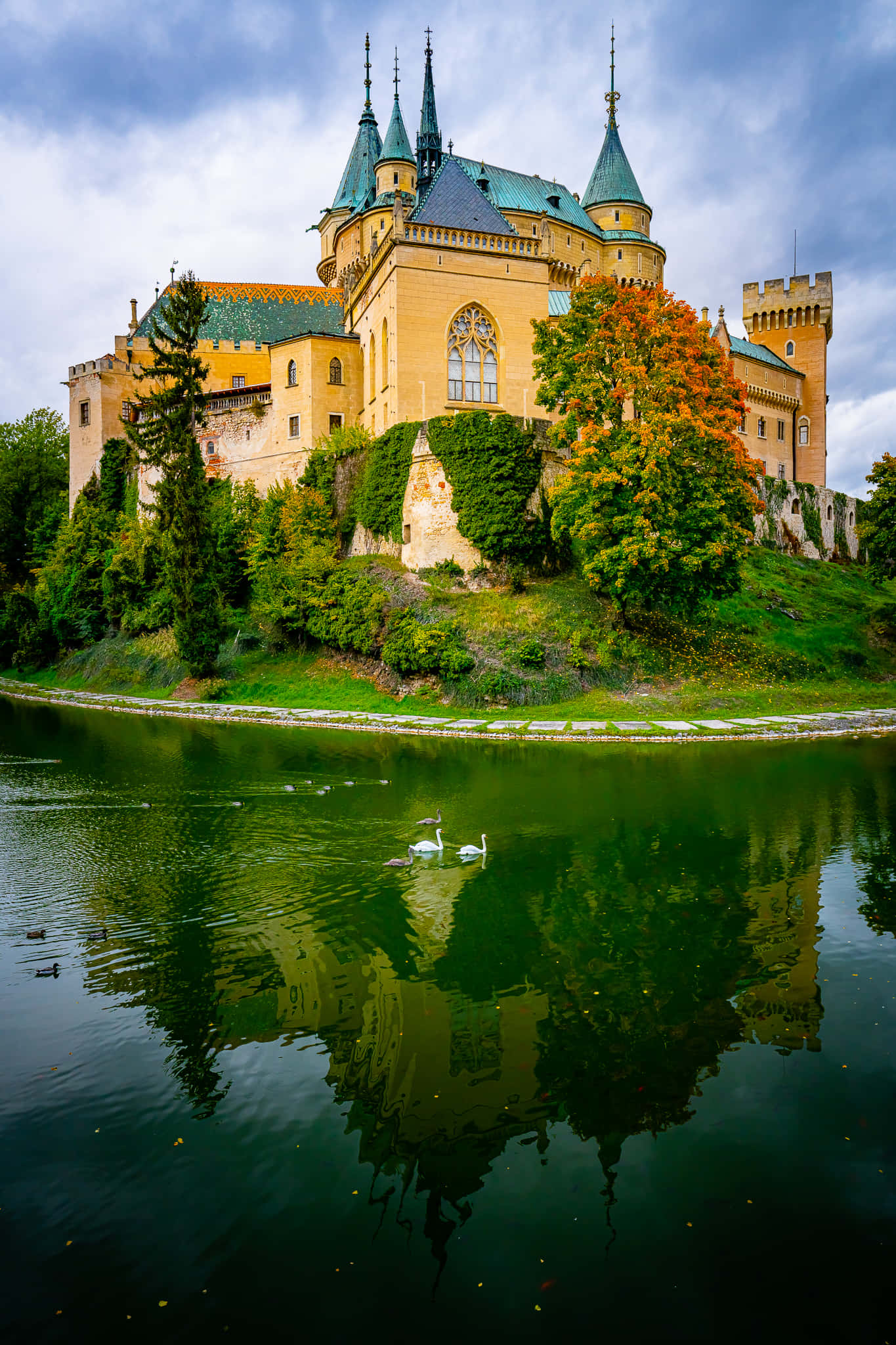 Reflection Of Colorful Bojnice Castle Wallpaper