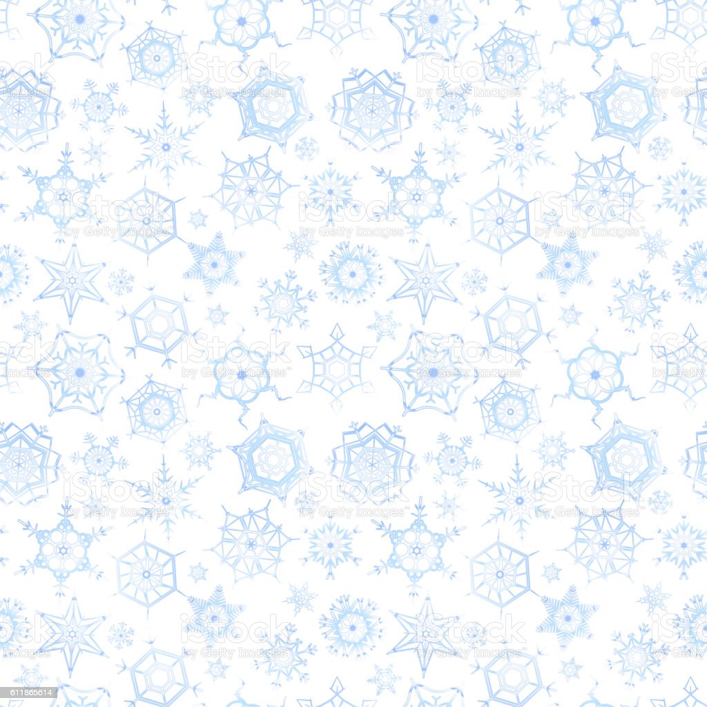 Frozen Snowflakes On White Background Winter Seamless Pattern