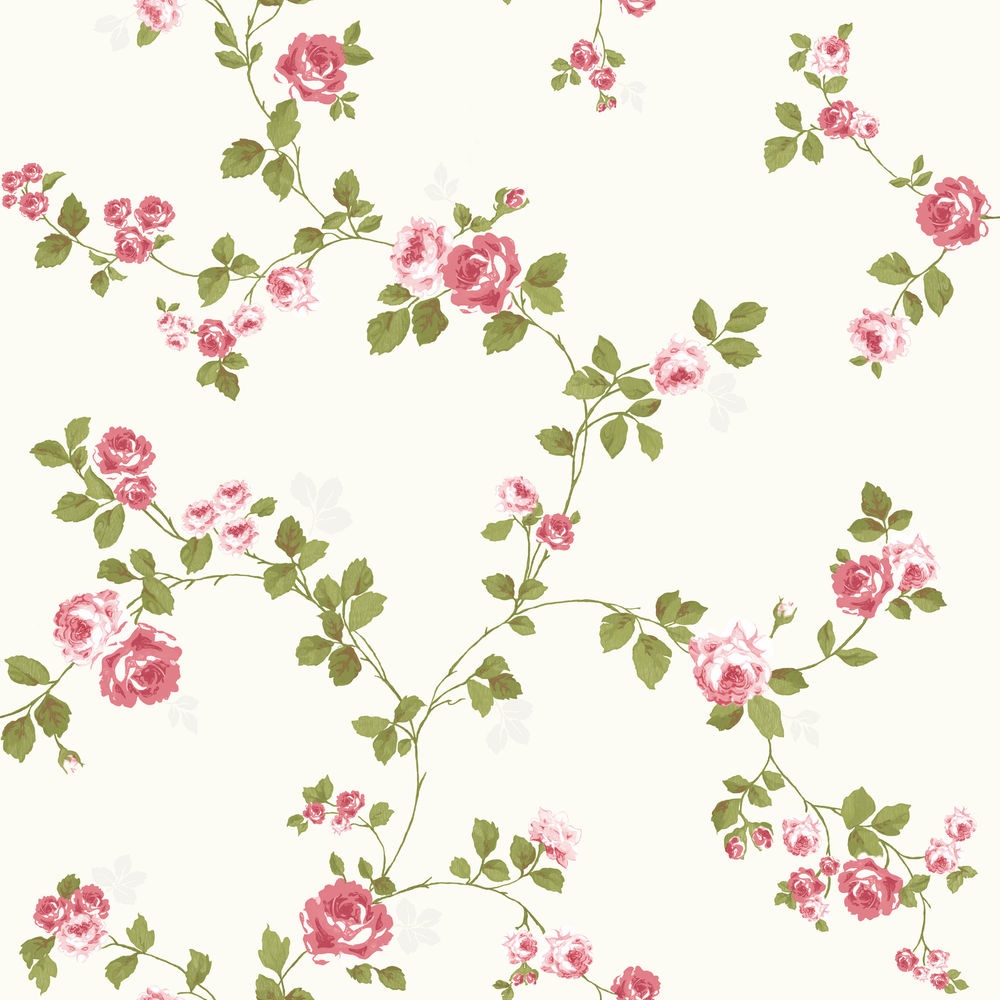Luxury Shabby Chic Vintage Pink Floral Roses Trail Kitch Style Cream