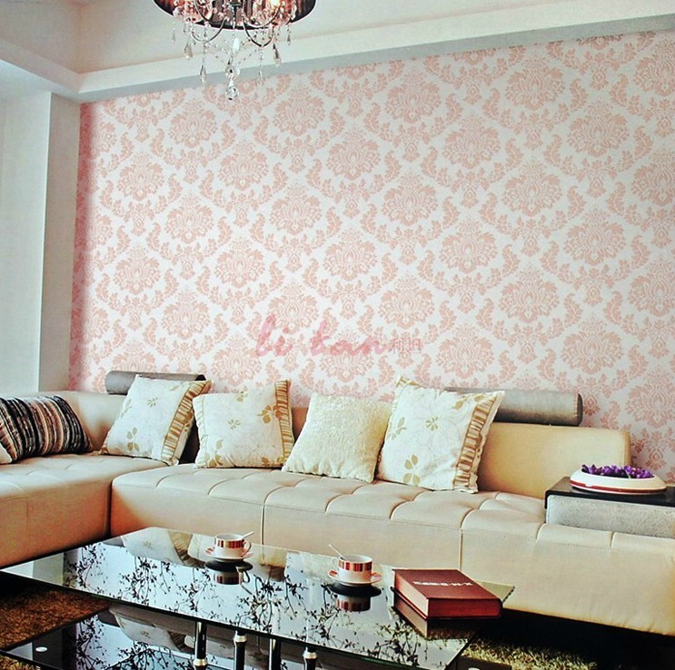 Pink White Fleur De Lis Wallpaper Living Room Interior Design Ideas