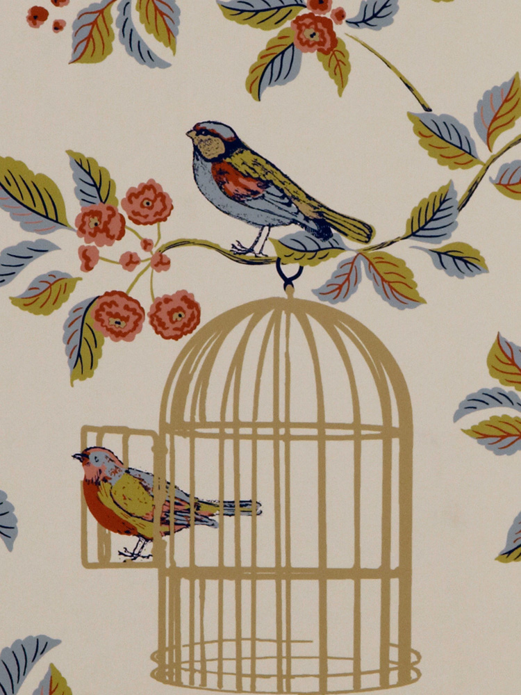 Vintage Charm Blue Bird Cage Wallpaper Uk