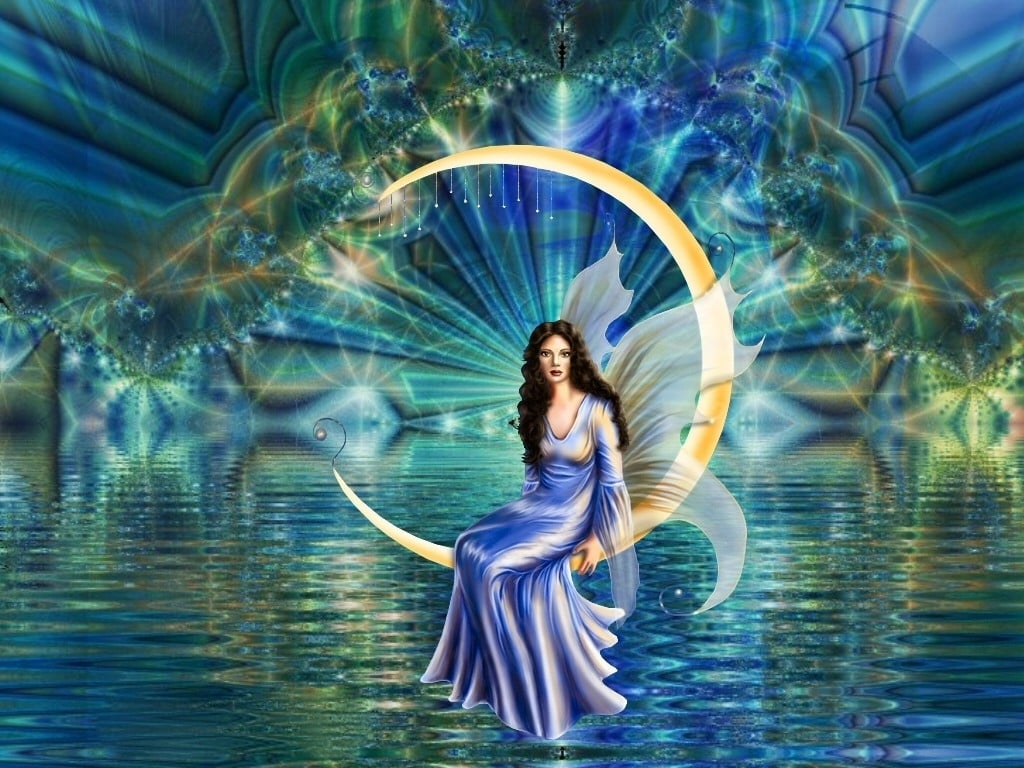 Fairy on the Water Moon Background Wallpapers here you can see Fairy 1024x768