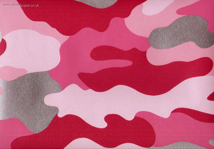 Camouflage Wallpaper Pink 10metres X 52cm Pattern Repeat