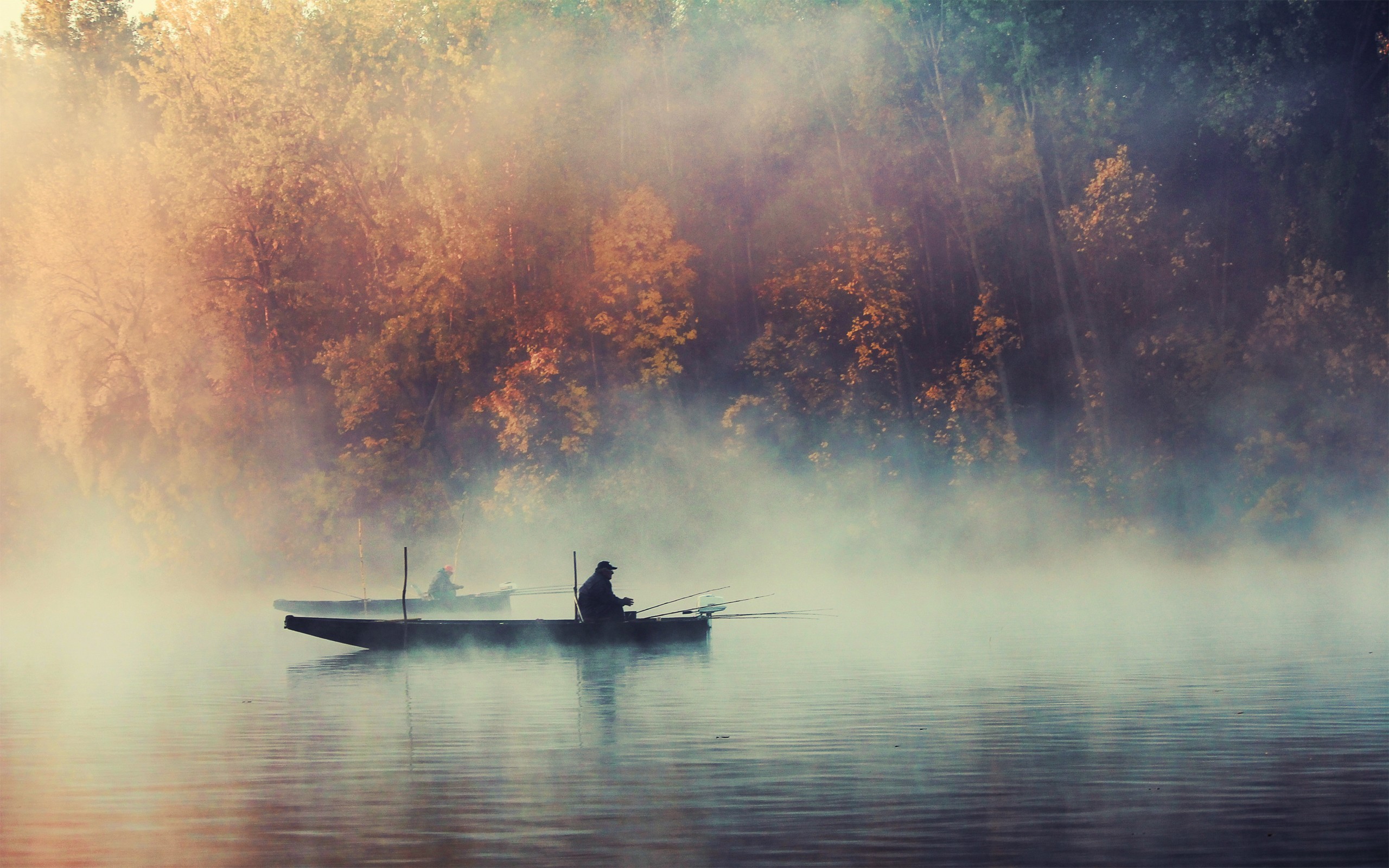 Fisherman Fishing On Lake Wallpaper Themes