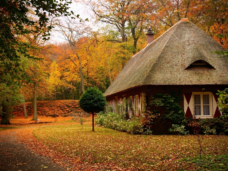 Autumn Cottage Nature Fields HD Desktop Wallpaper
