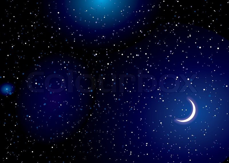 Stella Raum Landschaft Mit Entfernten Sternen Und Cresent Mond Stock