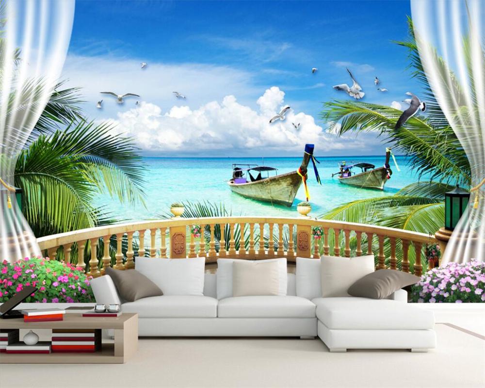 Beibehang Custom Wallpaper Sea Room Outside Window Picturesque