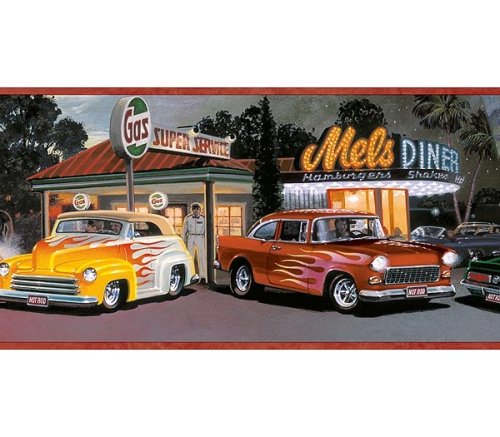 S Diner Wallpaper Border Chevy Ford Flames