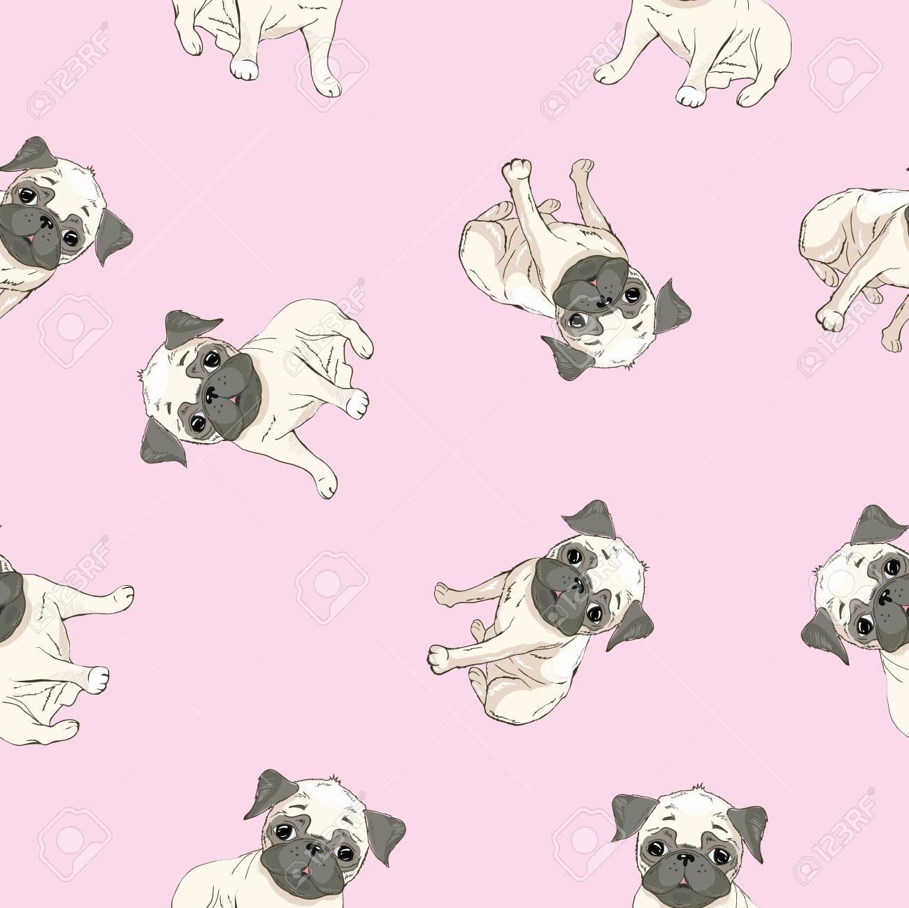 Vector Seamless Pattern With Cute Cartoon Dog Puppies Can Be Used