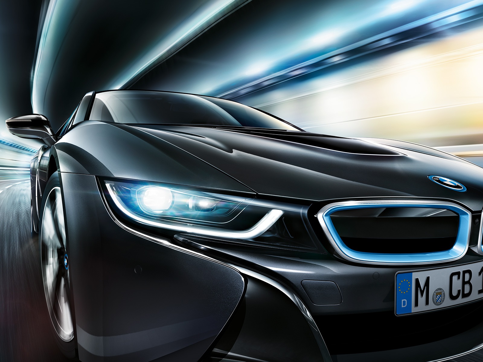 2014 Black BMW i8 LED Headlights inside Tunnel desktop wallpaper