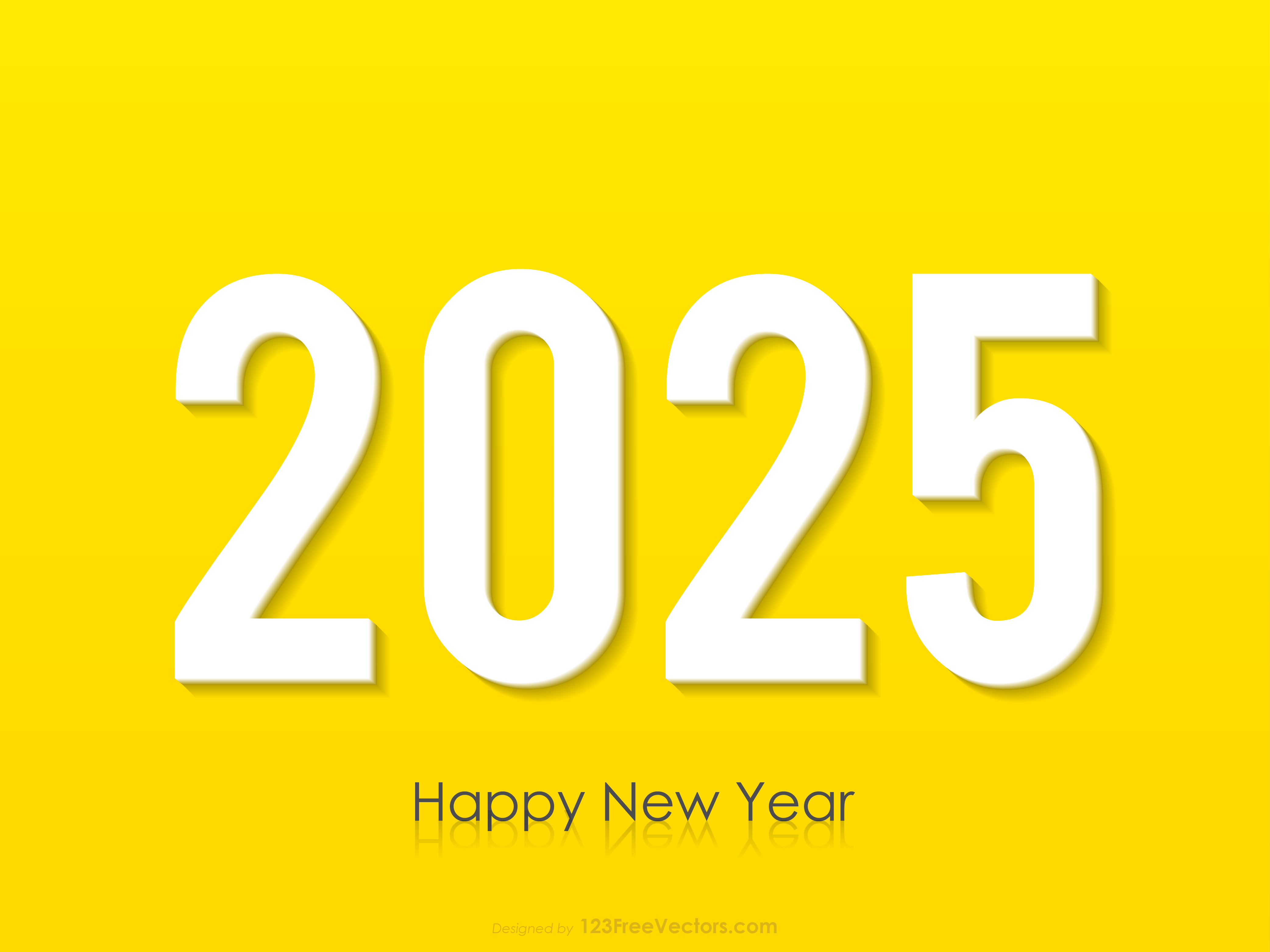 A vibrant yellow background with the bold white numbers '2025' and the text 'Happy New Year', perfect for a 2025 New Year's celebration