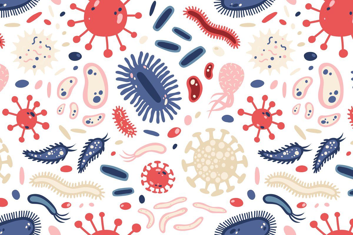 Microbes Set And Seamless In Graphic Design Brochure