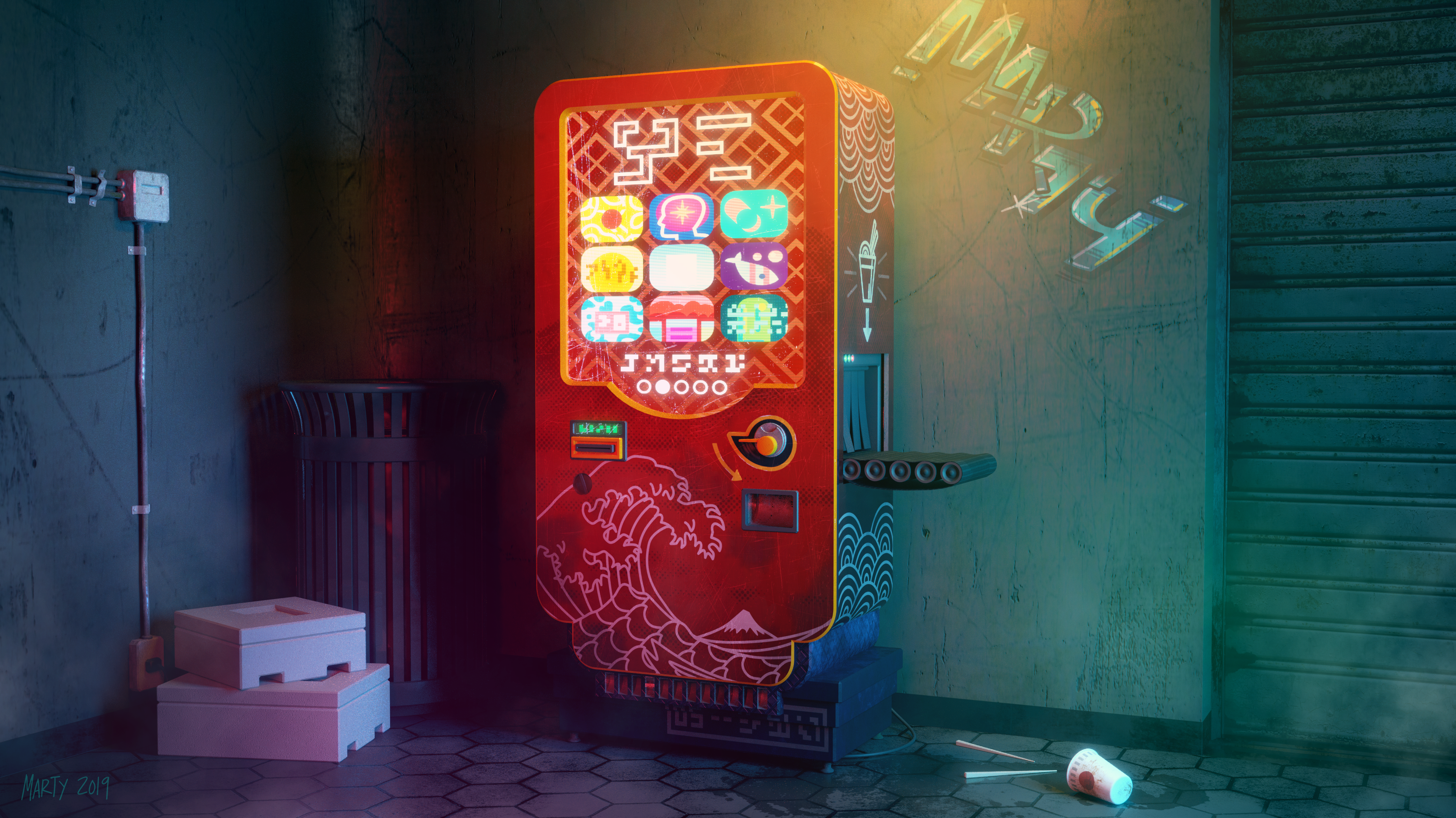 Cyberpunk vending machine 4k Ultra HD Wallpaper Background Image