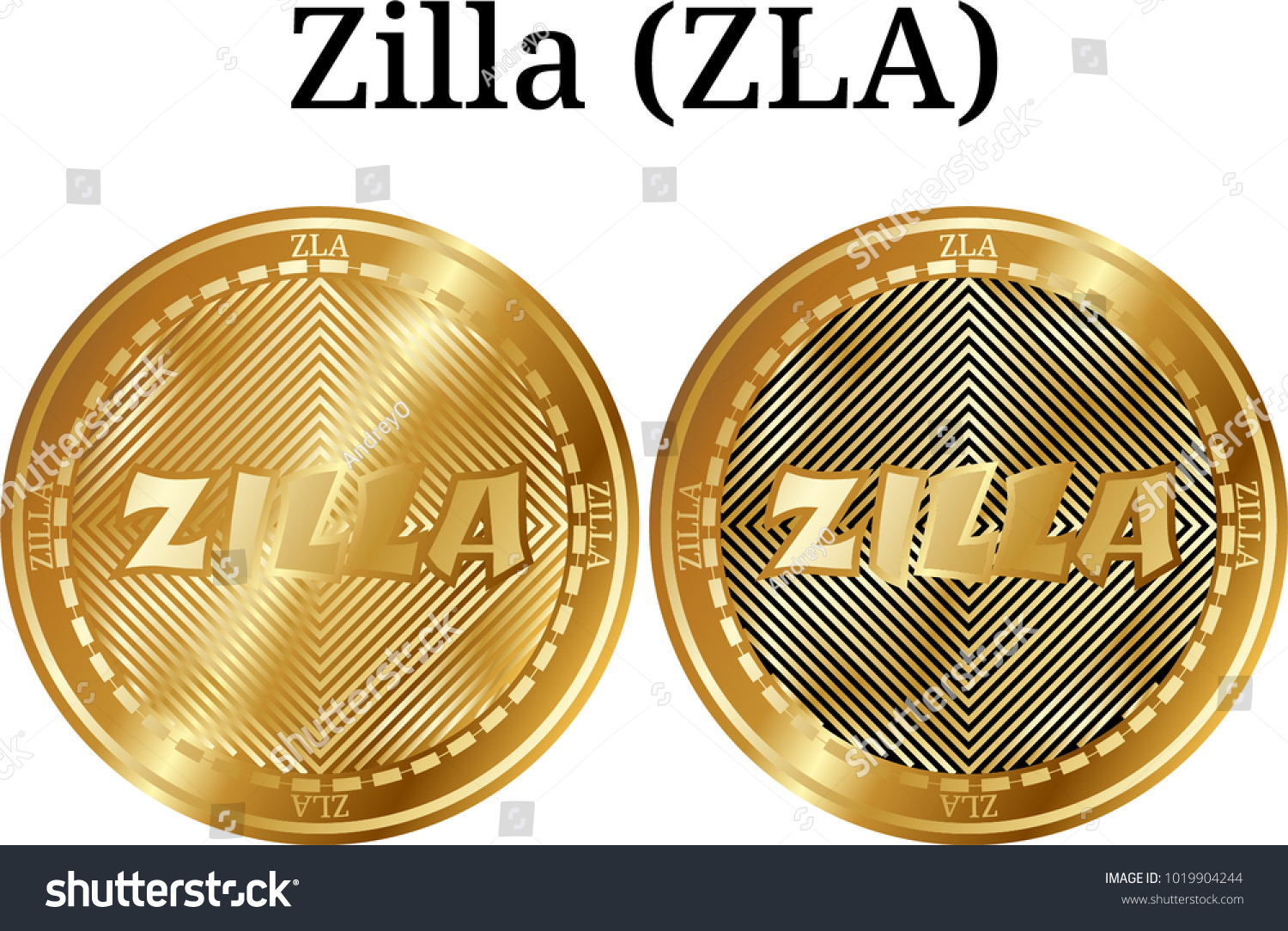 Set Physical Golden Coin Zilla Zla Stock Vector Royalty