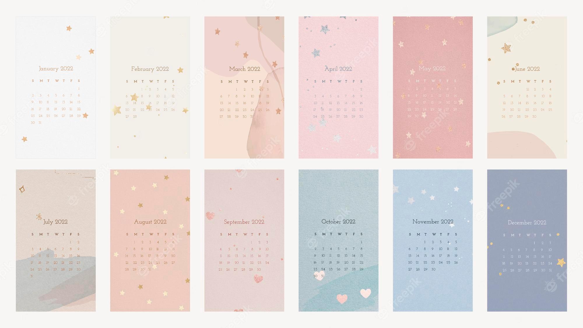 Free download Aesthetic 2022 monthly calendar template iphone wallpaper