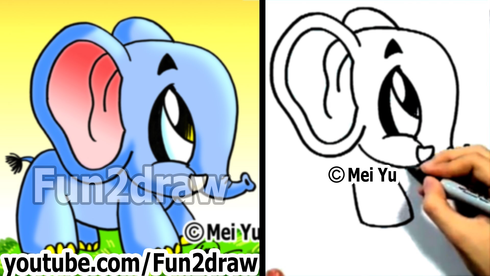 Cartoon Elephant Cute Art Easy Drawings Fun2draw