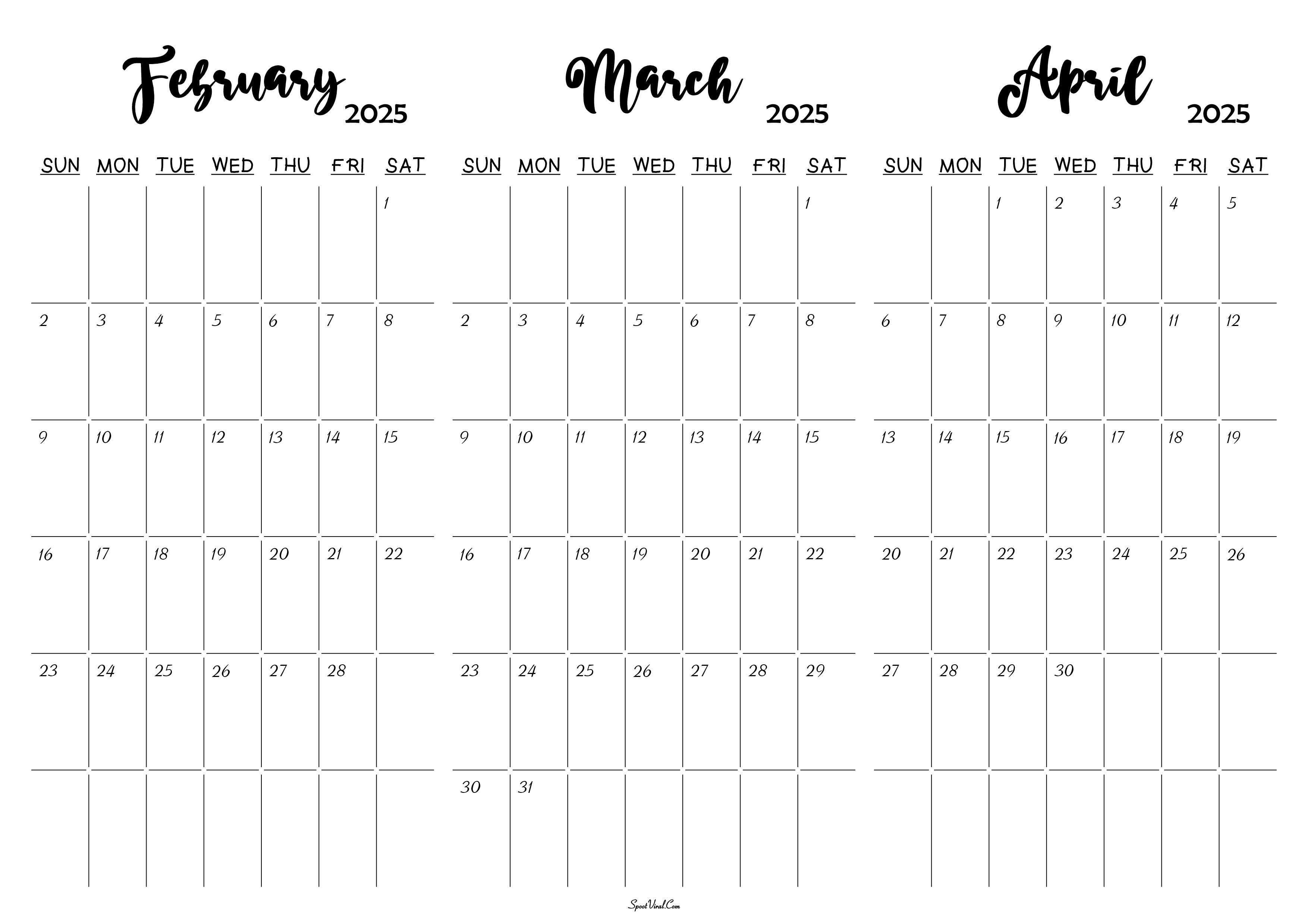 February To April Calendar Templates Wallpaper
