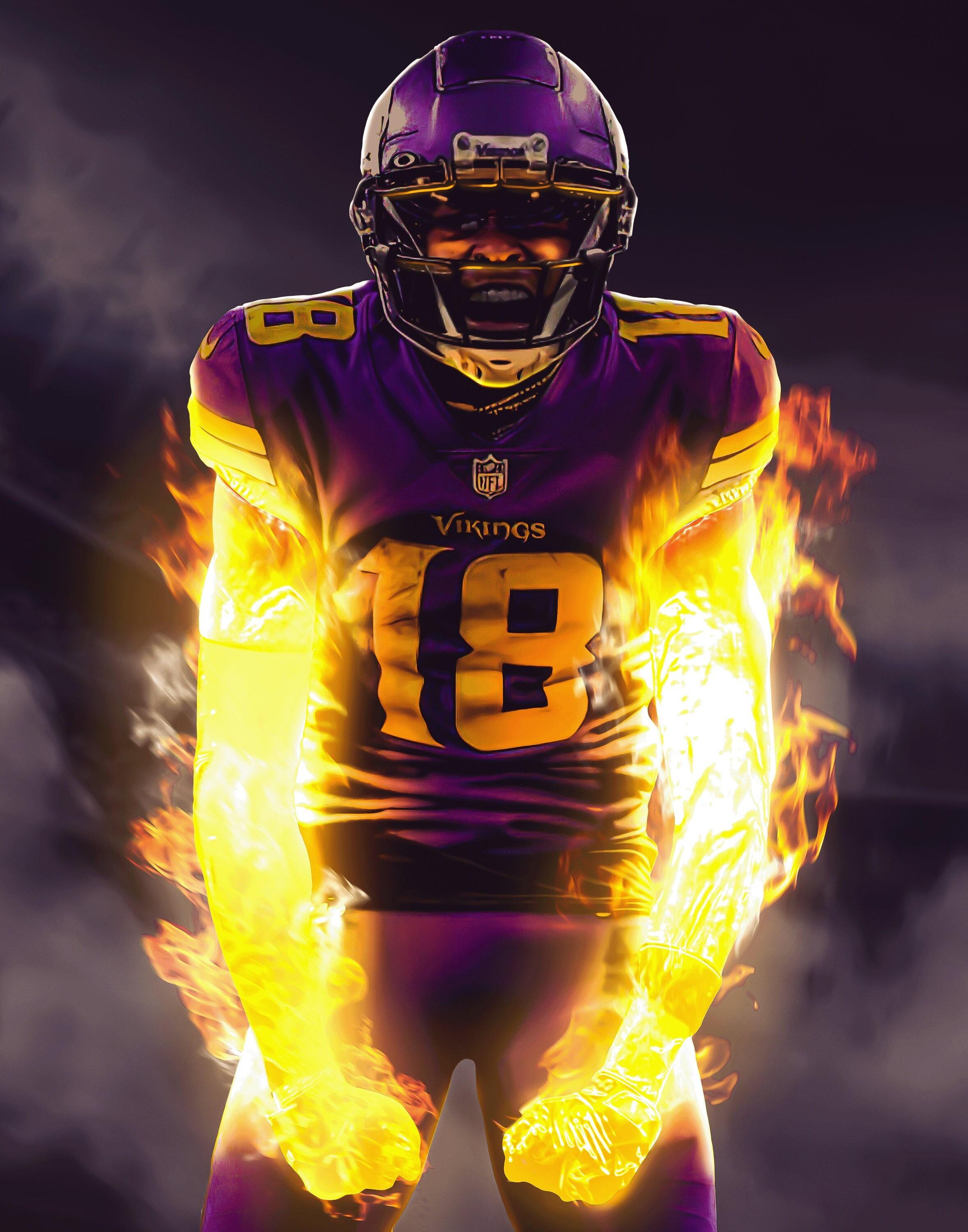 Justin Jefferson Flaming Poster Minnesota Vikings Offensive Etsy