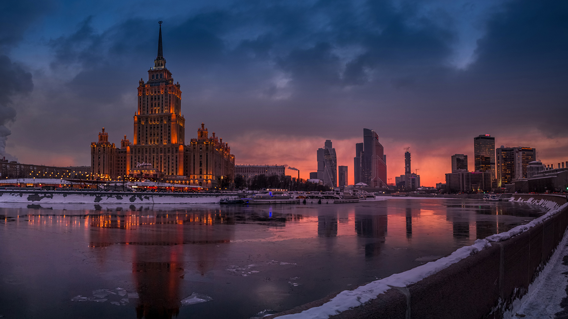 Desktop Wallpaper Moscow Russia Winter Pier Rivers