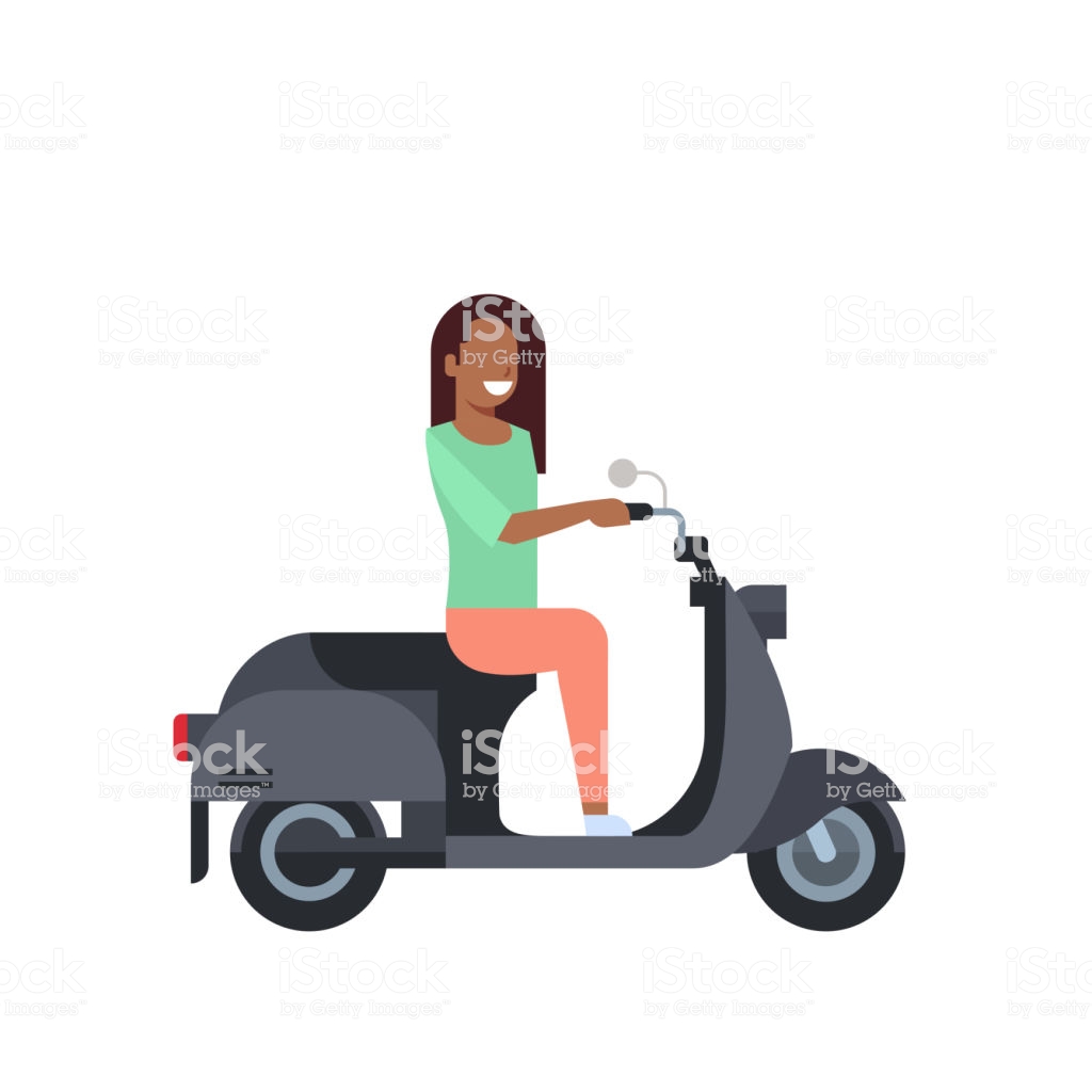 African Woman Riding Electric Scooter Over White Background