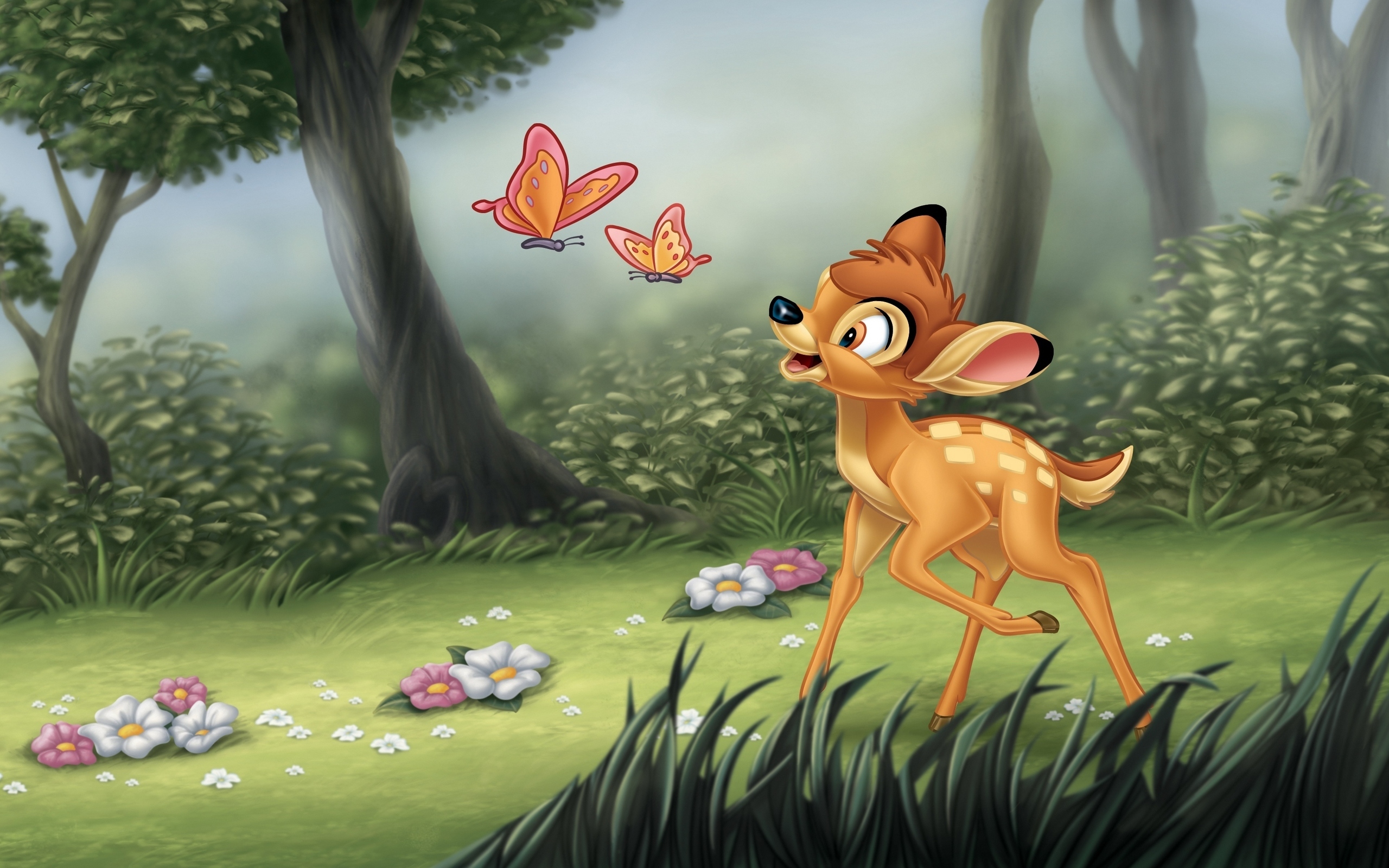 Bambi Deer Playing With Butterflies HD Wallpaper