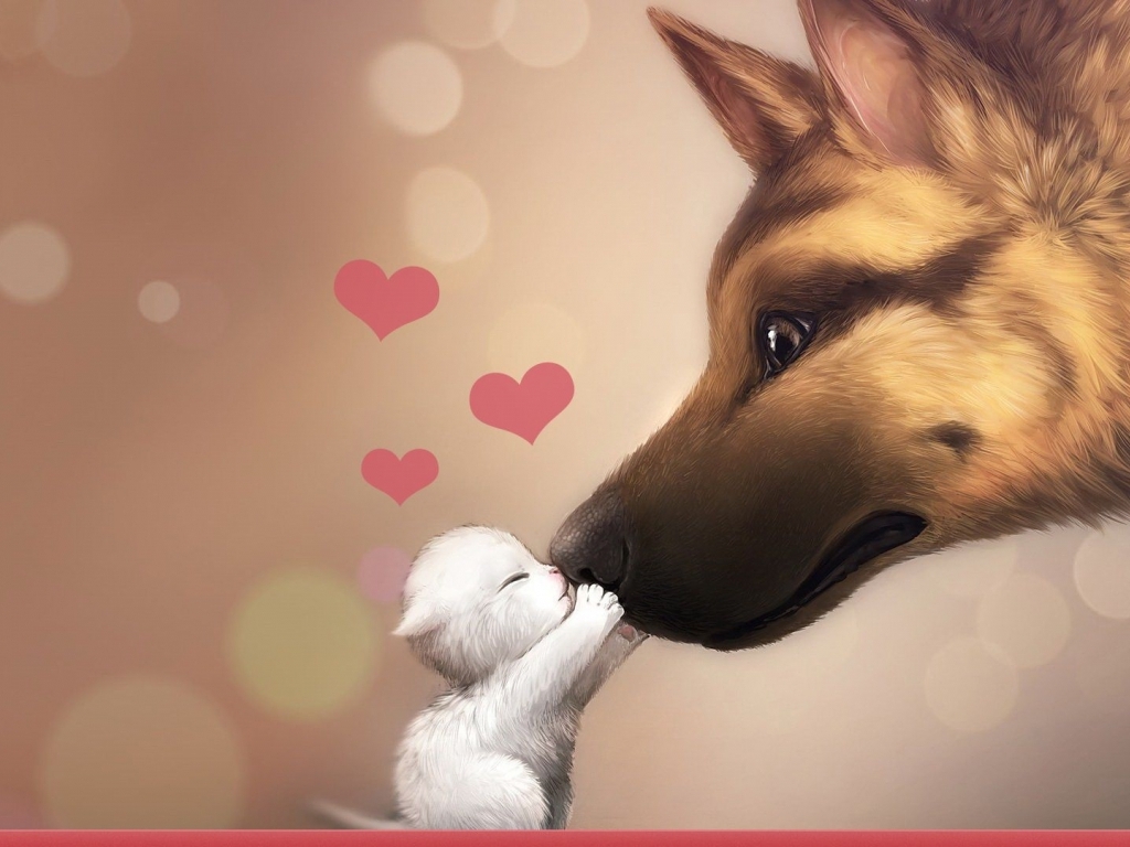 Valentines Day Dog Cat Love HD Wallpaper