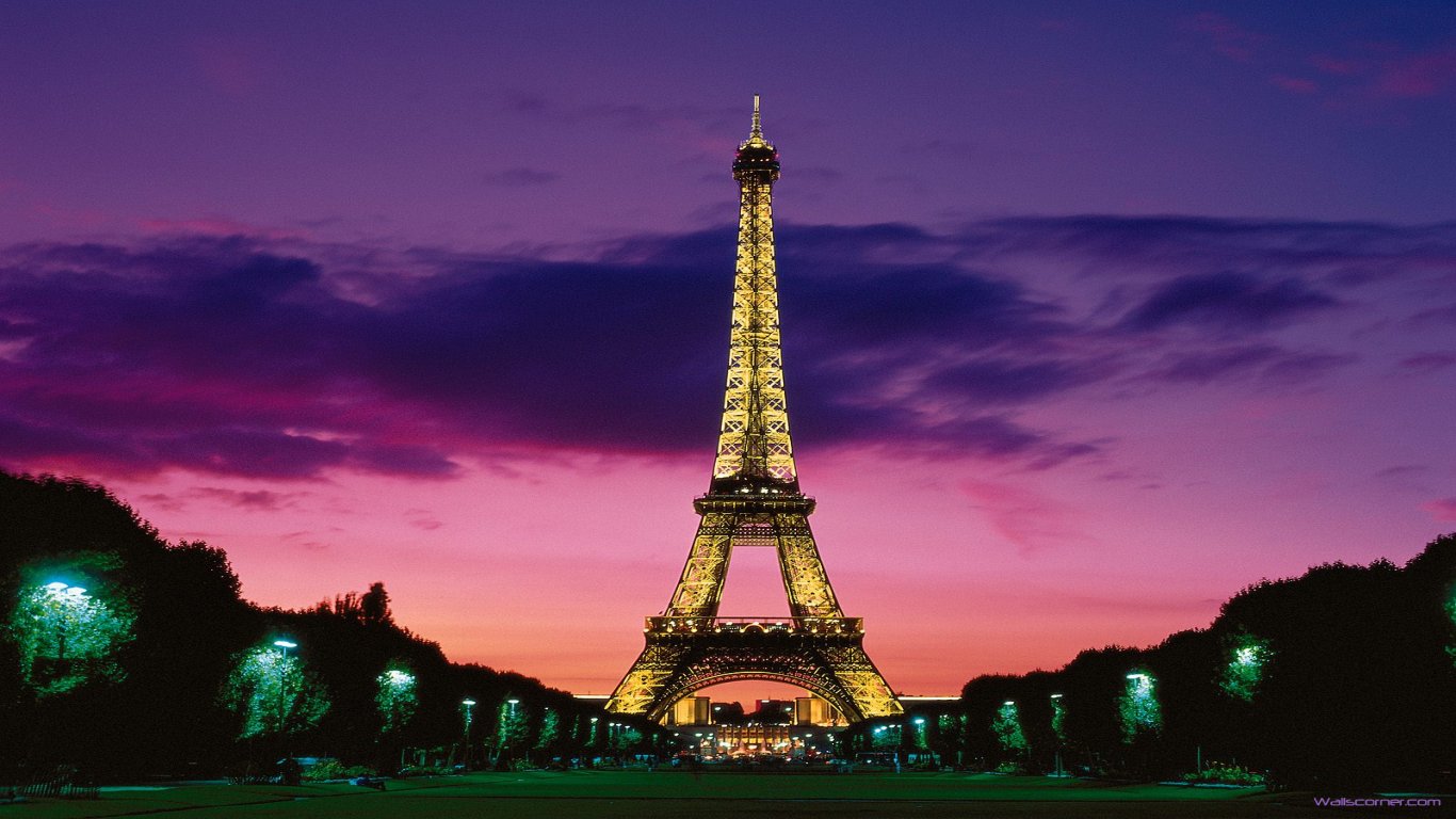 Beauty eiffel tower at night paris france Wallpapers 1366x768 2015