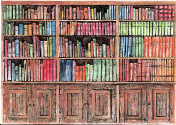 Dolls House Library Bookcase Mural Wallpaper