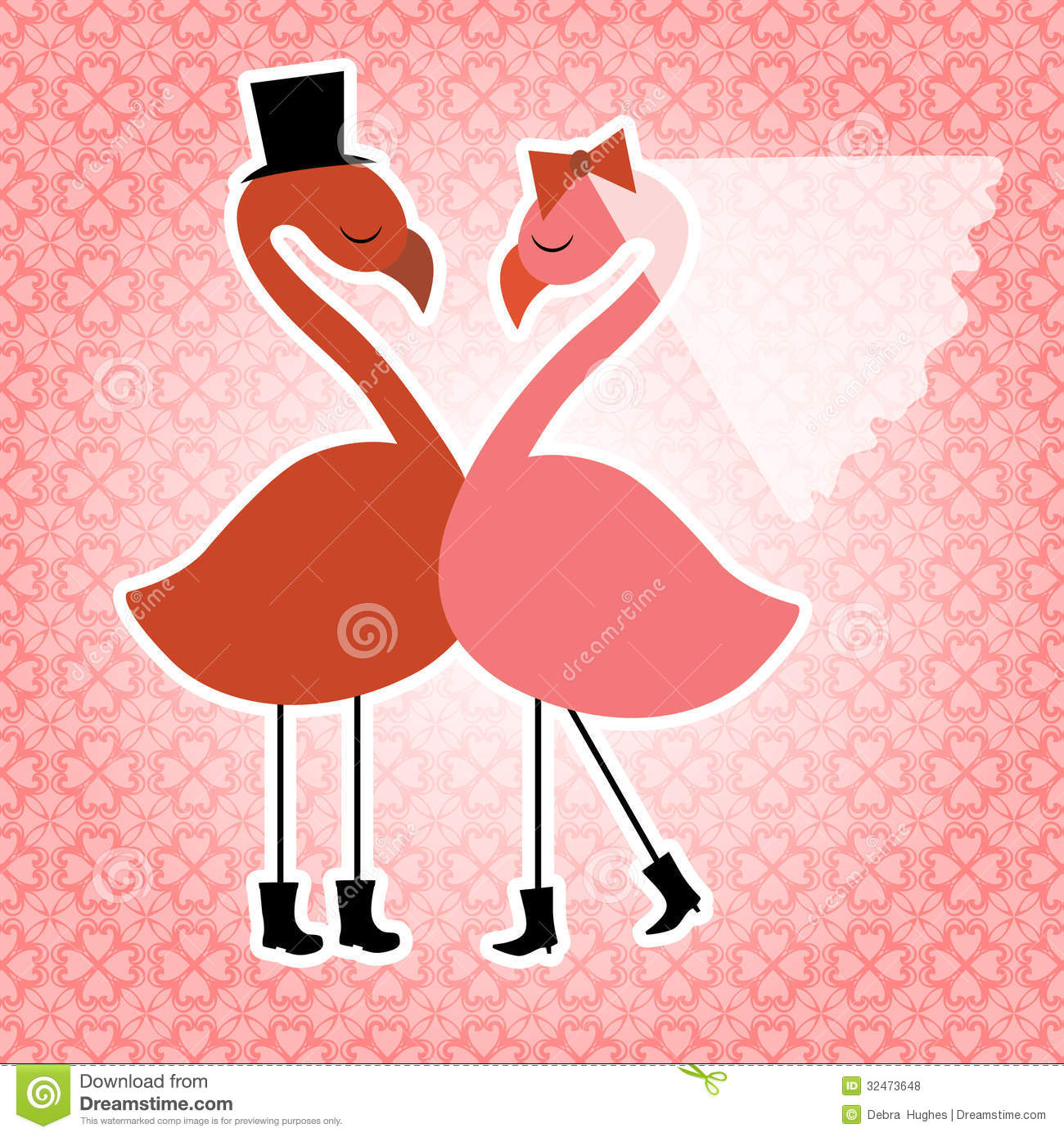 Flamingo Birds With Tophat Veil And Boots Pretty Background Wallpaper