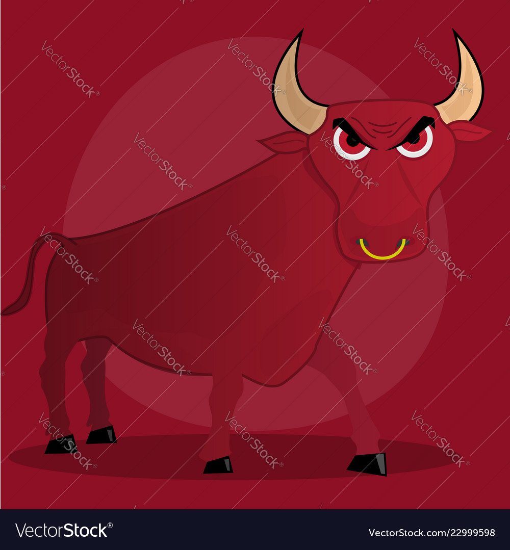 Angry Cartoon Bull On Red Background Royalty Vector