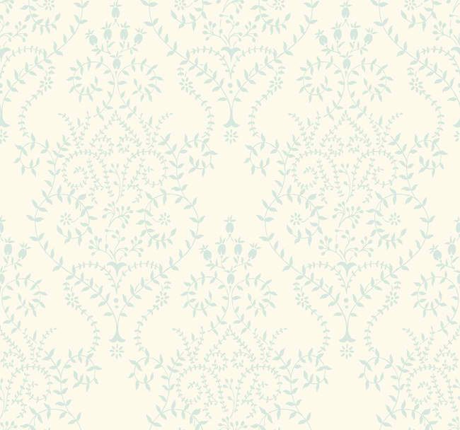 Interior Place Cream Blue Bd9164 Delicate Leaf Scroll Wallpaper