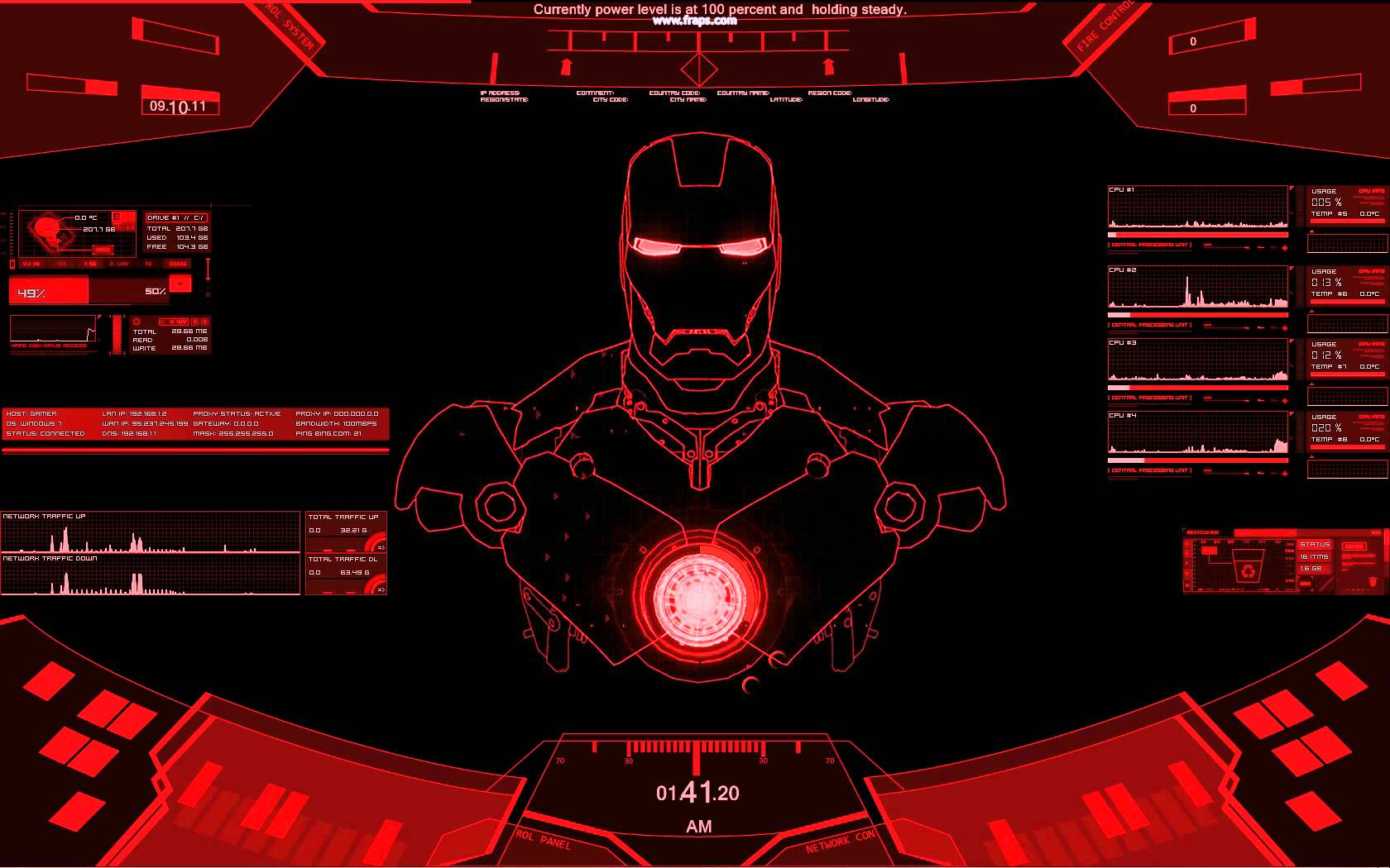 Free download Rainmeter Ironman red theme [1680x1050] for your Desktop