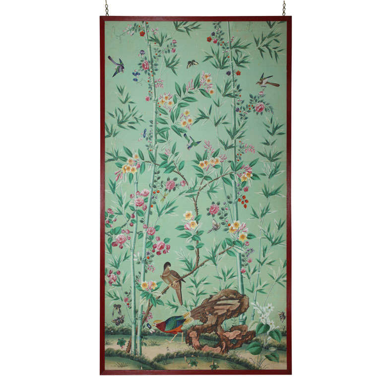 Chinese export wallpaper panel with flowers and birds c1820 at 768x768