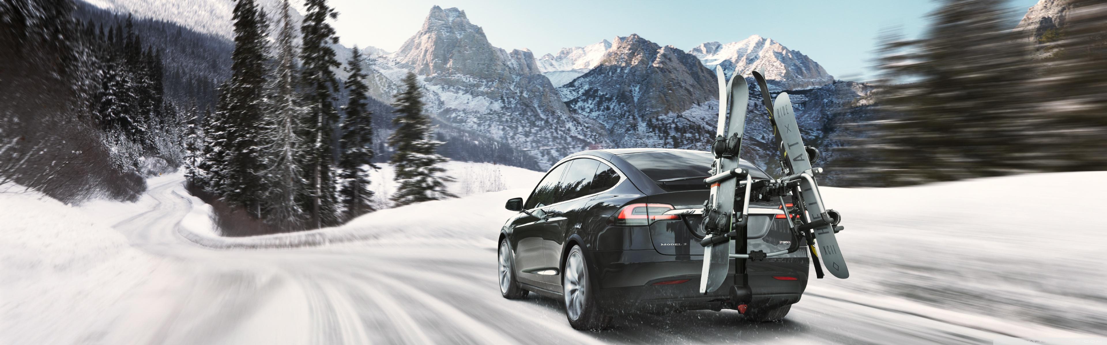 Tesla Model X Suv Electric Car Winter Ski Ultra HD Desktop