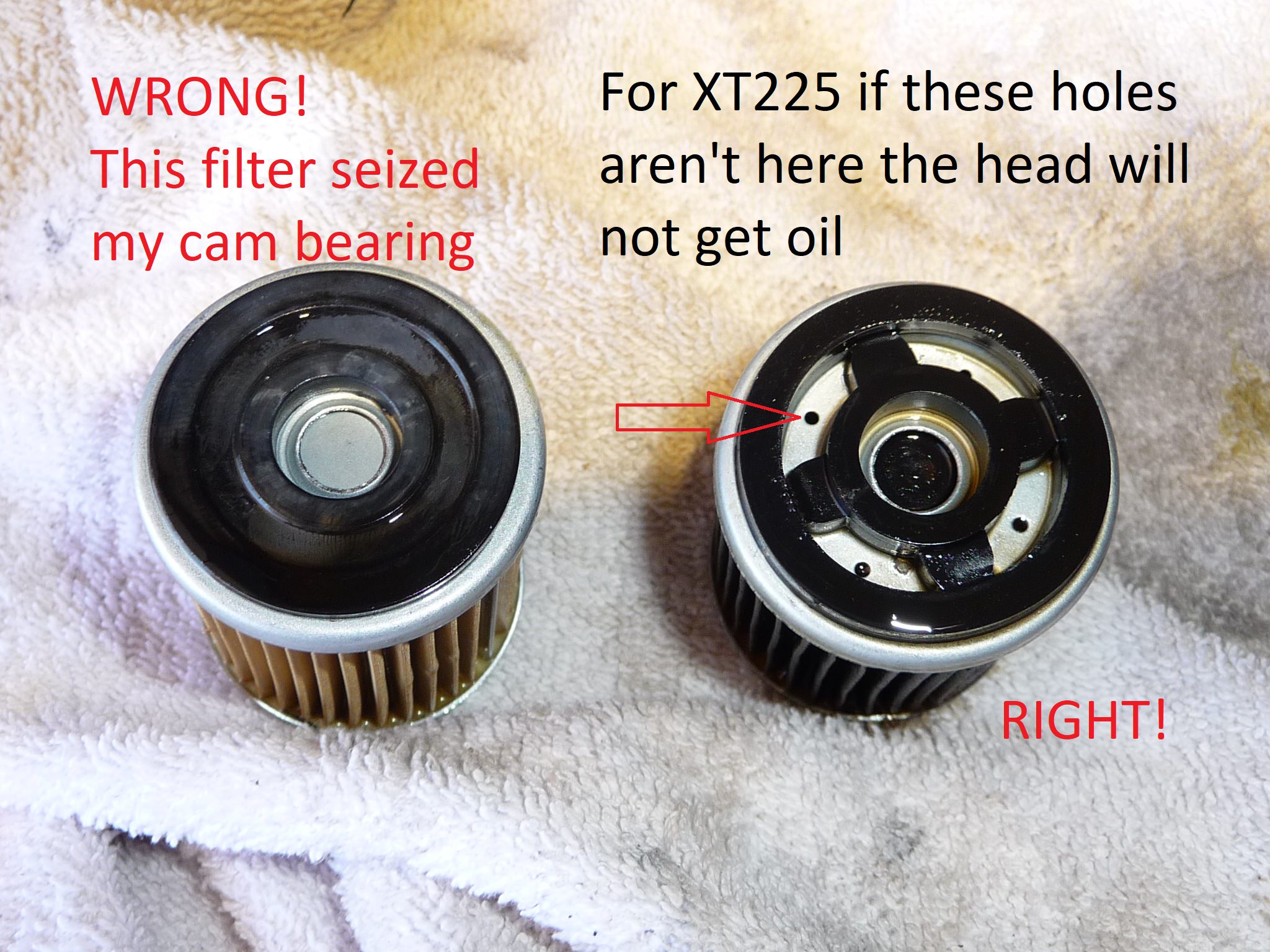 Wrong Xt225 Oil Filter Causes Head Starvation
