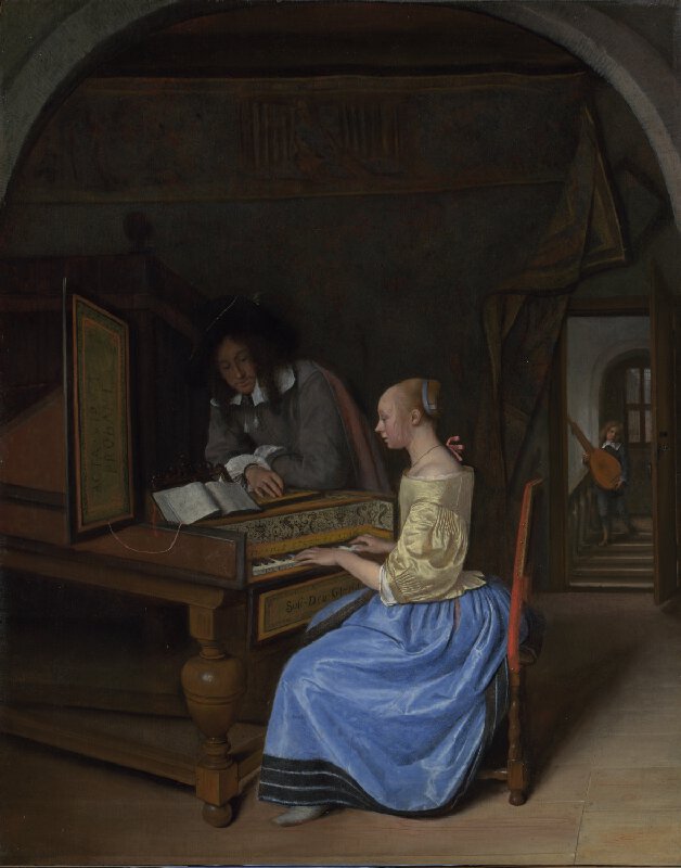 Jan Steen A Young Woman Playing Harpsichord To Man
