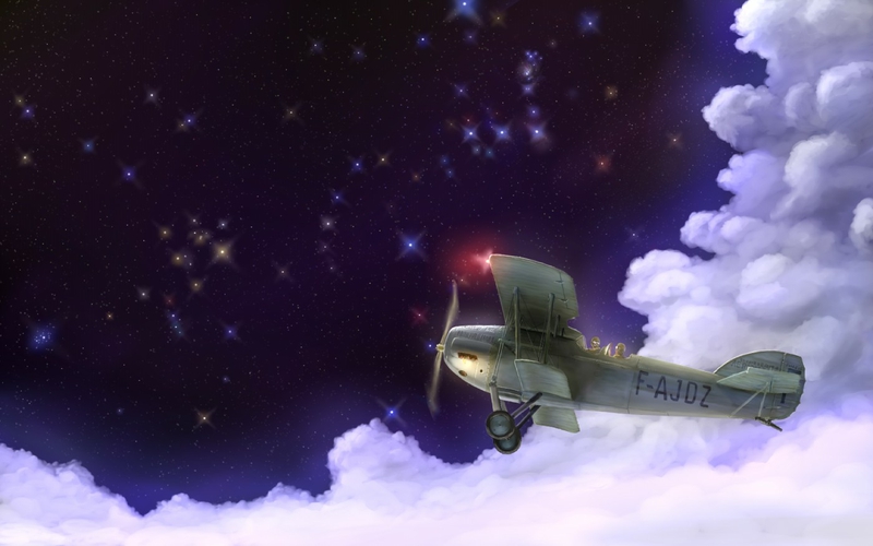 Antique Art Starlit Flight Aircraft Other HD Desktop Wallpaper