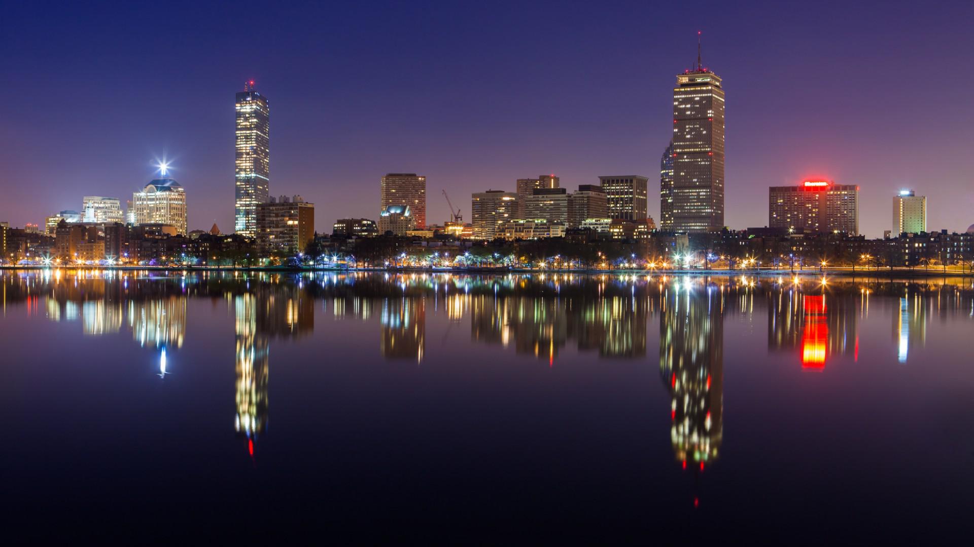 Boston Skyline City Night Wallpaper Tags
