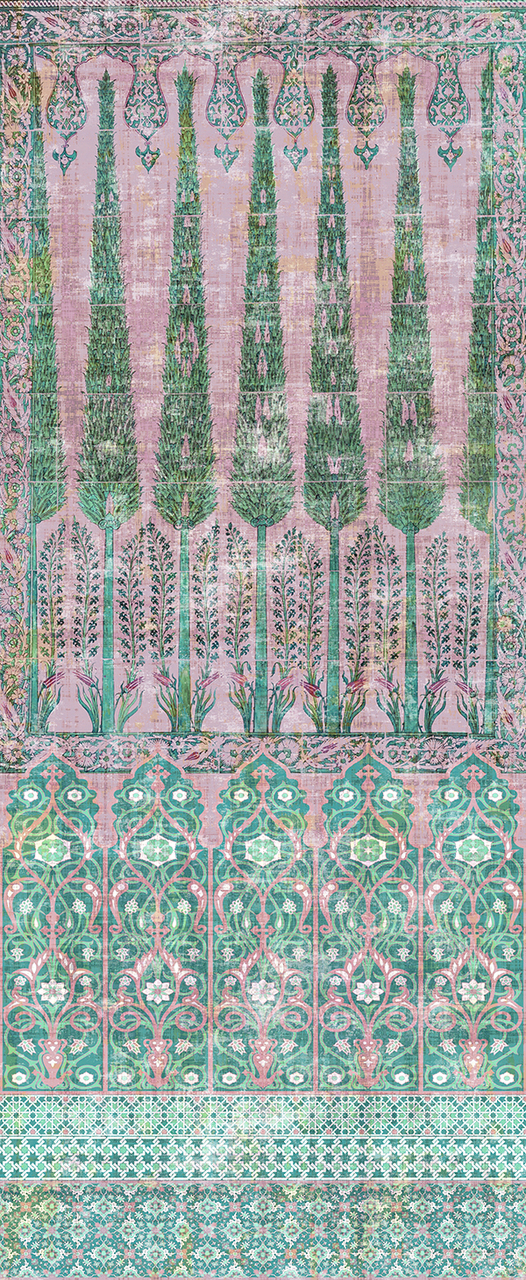 Topkapi Garden Green Pink Wallpaper Yard Panel The Nicolette
