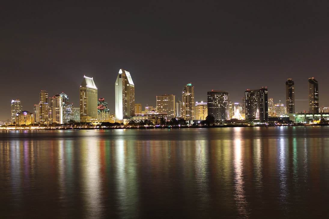 San Diego Night Skyline By Darkjamie