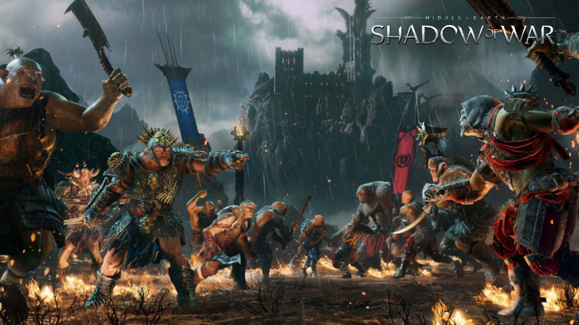 4k Shadow Of War Background Orcs Fighting Wallpaper